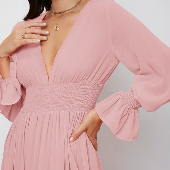 Boho pink shirred waist wrap hem maxi dress - Picture 3 of 8